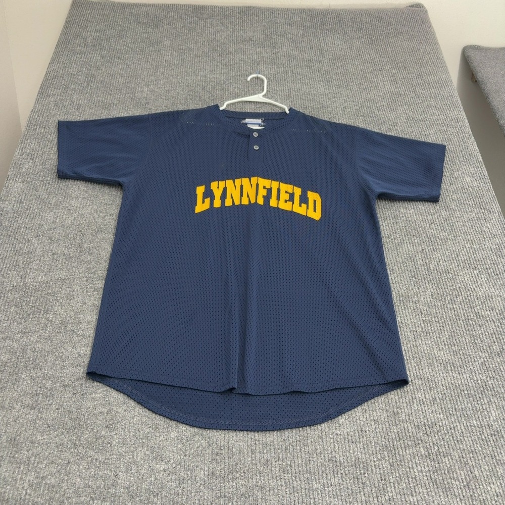 Vintage Lynnfield Reebok Jersey Mens XL Blue Polyester Mesh Henley Sportswear